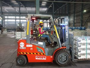 Woman operator driving electric forklift at Vedanta's Aluminium Smelter in Jharsugdua (Odisha)-1